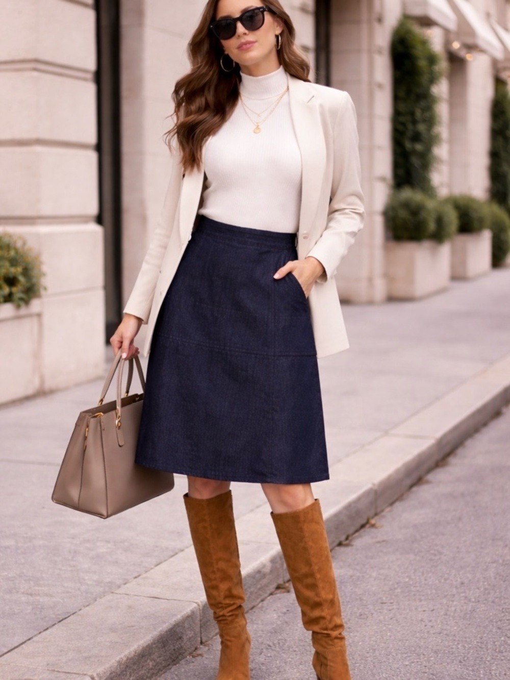 PLEATED FIT & FLARE NAVY SKIRT – MADISON 8P SIZE 8 PETITE PREPPY CLASSIC